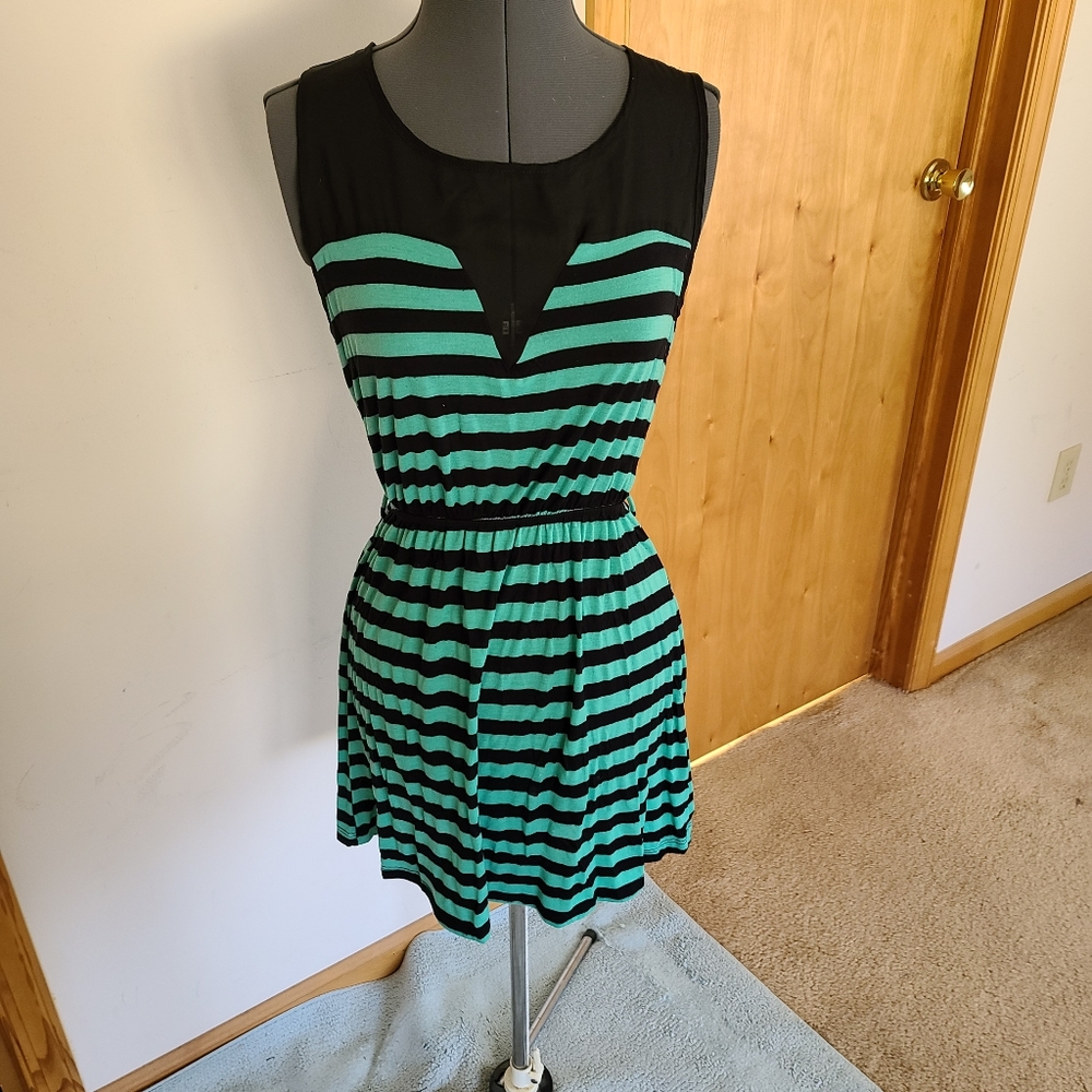 Stripped Sundress Mini Dress Open Back Sheer